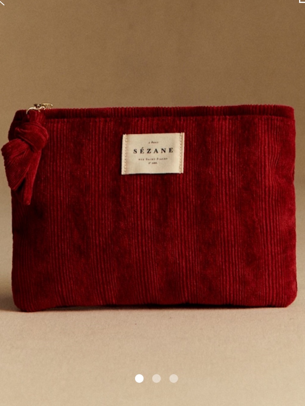 Sézane 🇫🇷 Red Textured Corduroy Velvet Zipper Closure Pouch NEW with tag
